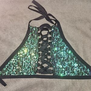 Little Black Diamond Sequin Halter Top